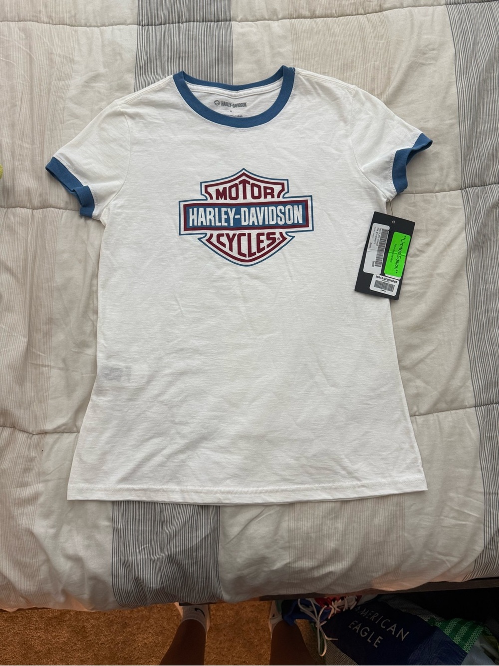 Harley-Davidson White Tee with Teal Trim